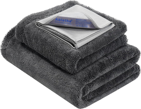 Car Drying Towels Extra Large Super Absorbent 1300Gsm with Plush Edgeless, Microfiber Drying Towels for Cars, Trucks, Suvs, 25In X 36In (Grey)