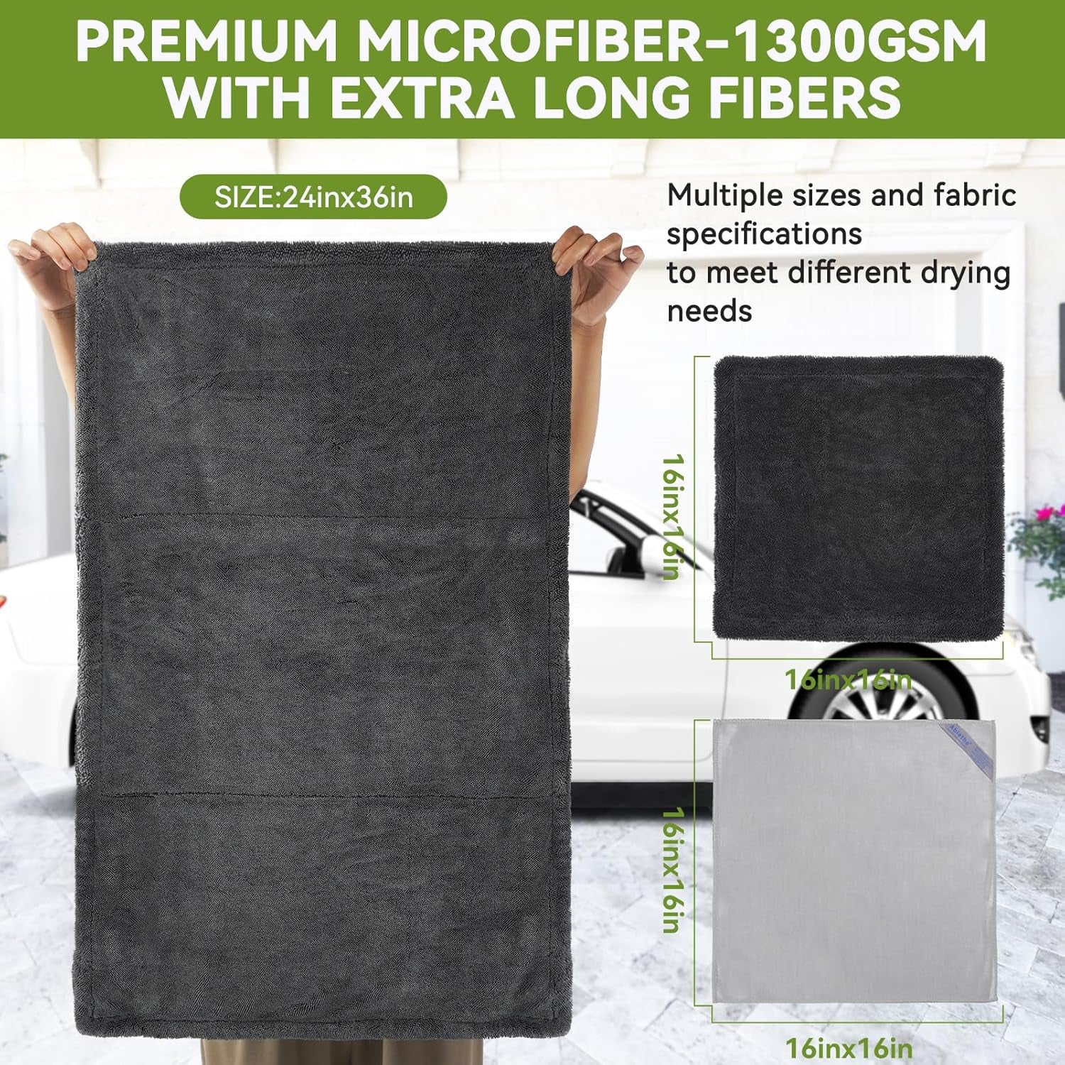 Car Drying Towels Extra Large Super Absorbent 1300Gsm with Plush Edgeless, Microfiber Drying Towels for Cars, Trucks, Suvs, 25In X 36In (Grey)