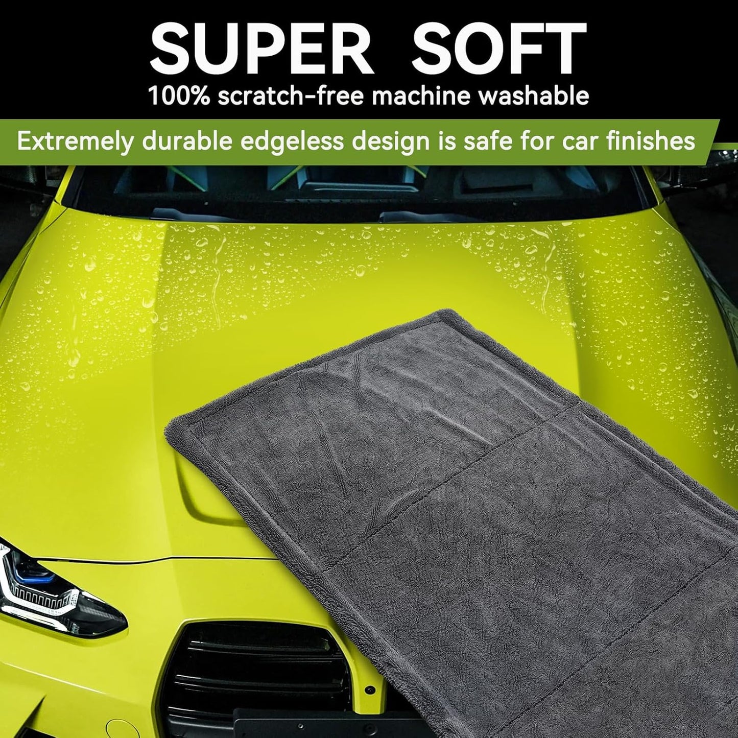 Car Drying Towels Extra Large Super Absorbent 1300Gsm with Plush Edgeless, Microfiber Drying Towels for Cars, Trucks, Suvs, 25In X 36In (Grey)