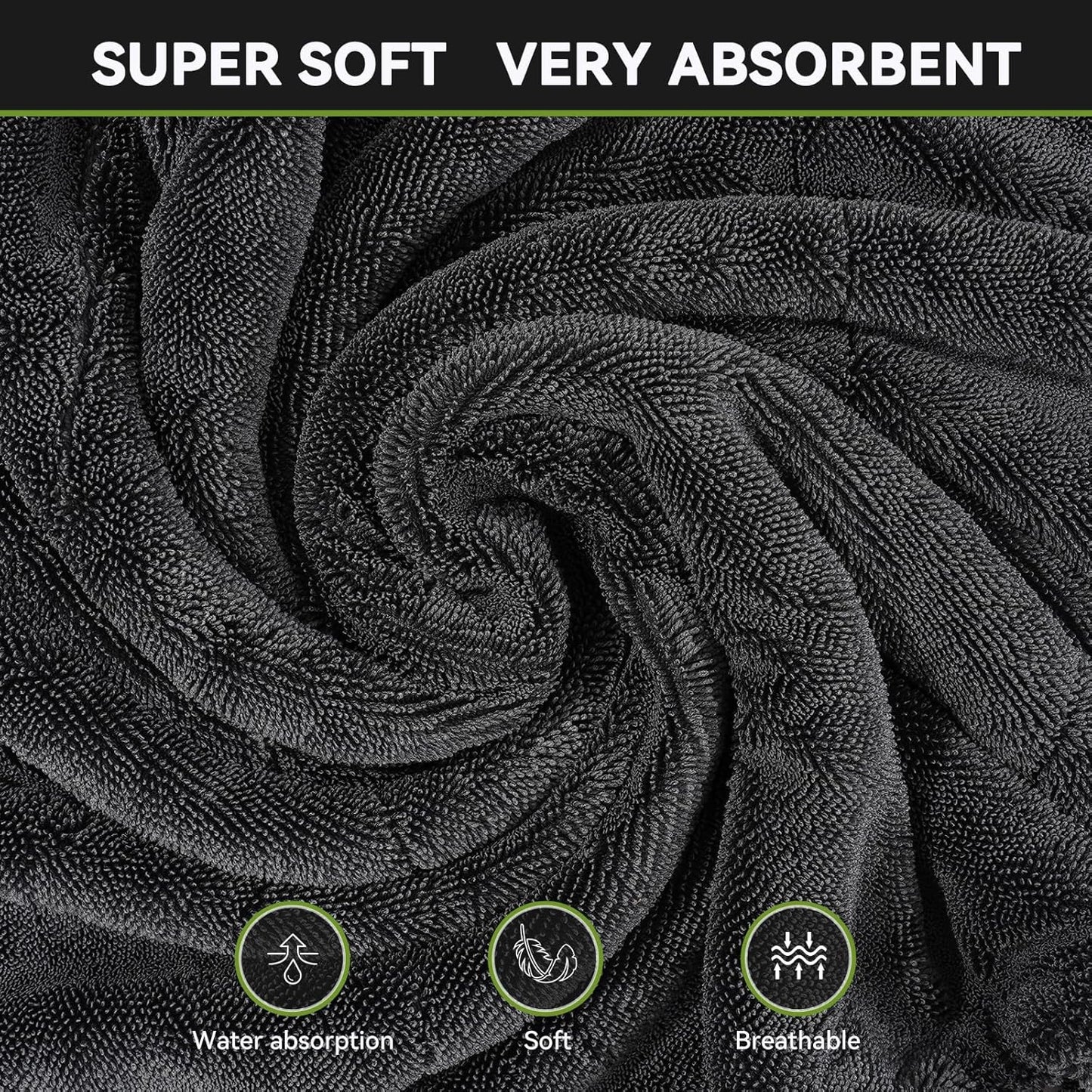 Car Drying Towels Extra Large Super Absorbent 1300Gsm with Plush Edgeless, Microfiber Drying Towels for Cars, Trucks, Suvs, 25In X 36In (Grey)